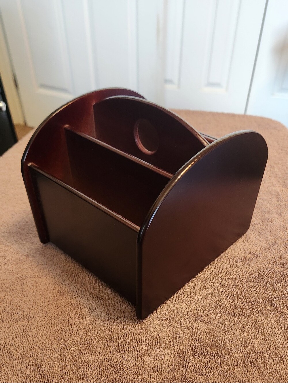 Vintage Wooden Revolving Desk Caddy and Remote Control Organizer